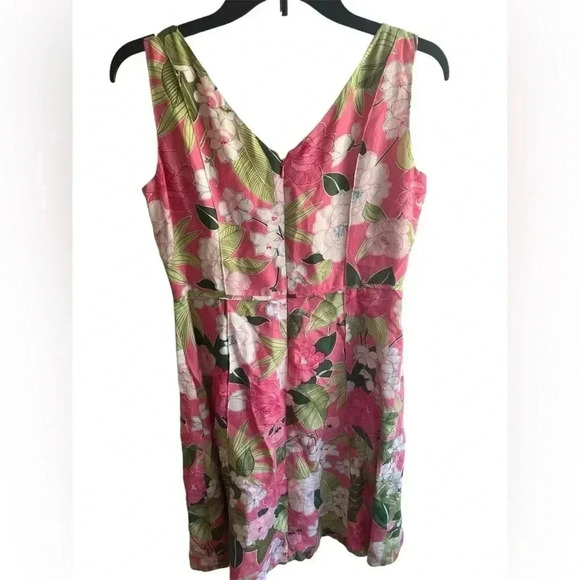 Adrianna Papell Womens Tropical Print Fit and Flare Vneck Linen Blend Dress 8 - Picture 4 of 6